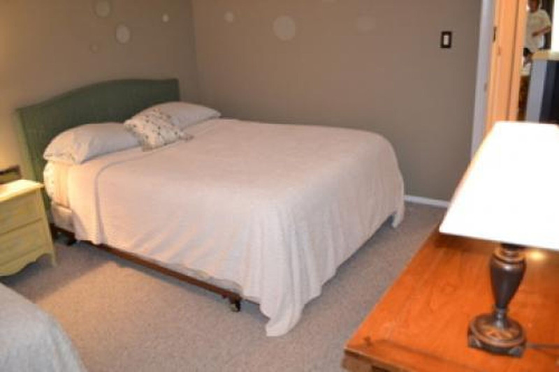 close-up of one of the two full beds in the spare bedroom
