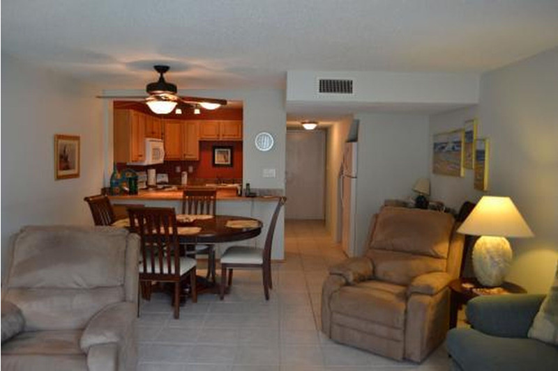 furnished living room, dining room, and kitchen