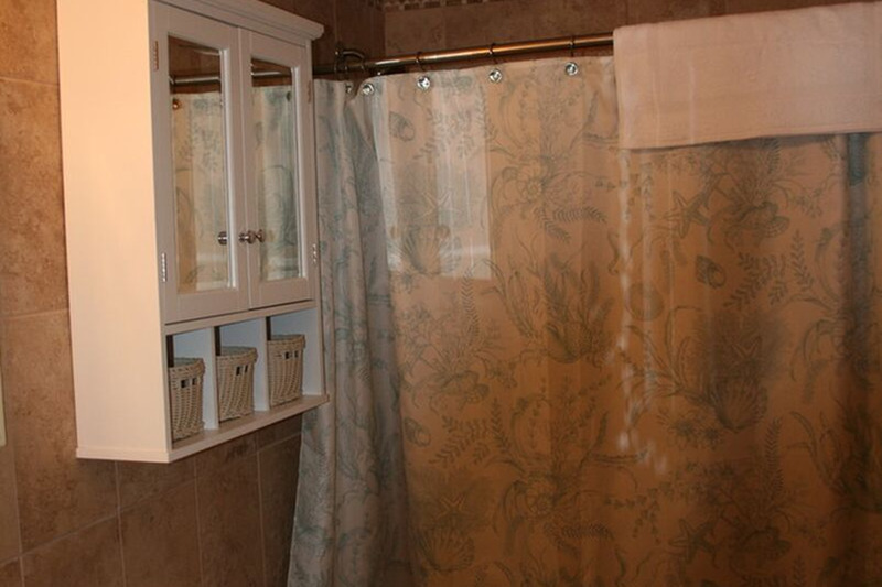 walk in shower with a tub in a small guest bathroom