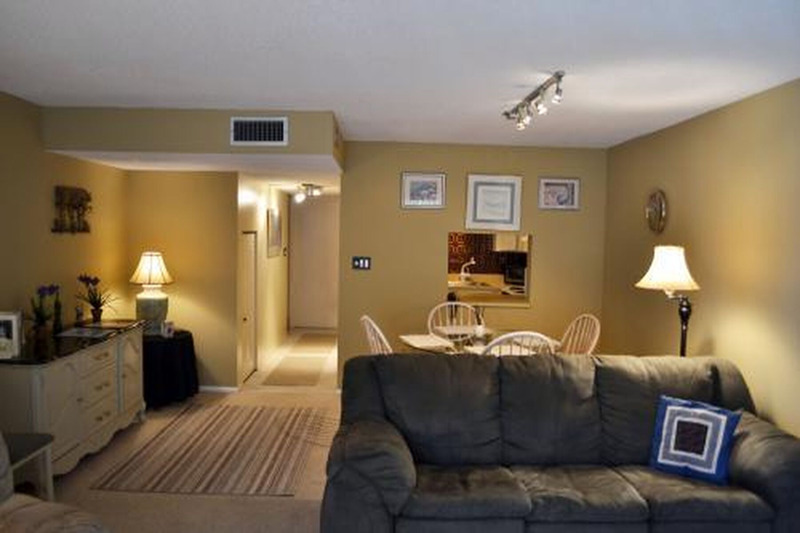 yellow encapsulated room with a dining area and living area